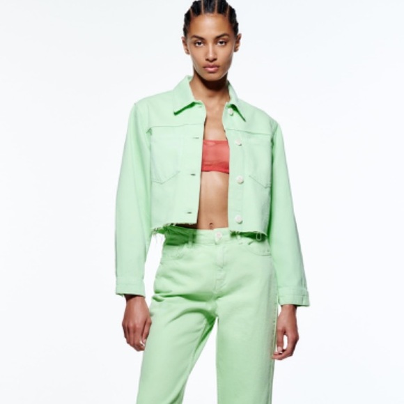 Zara green cropped jeans jacket - Picture 3 of 6
